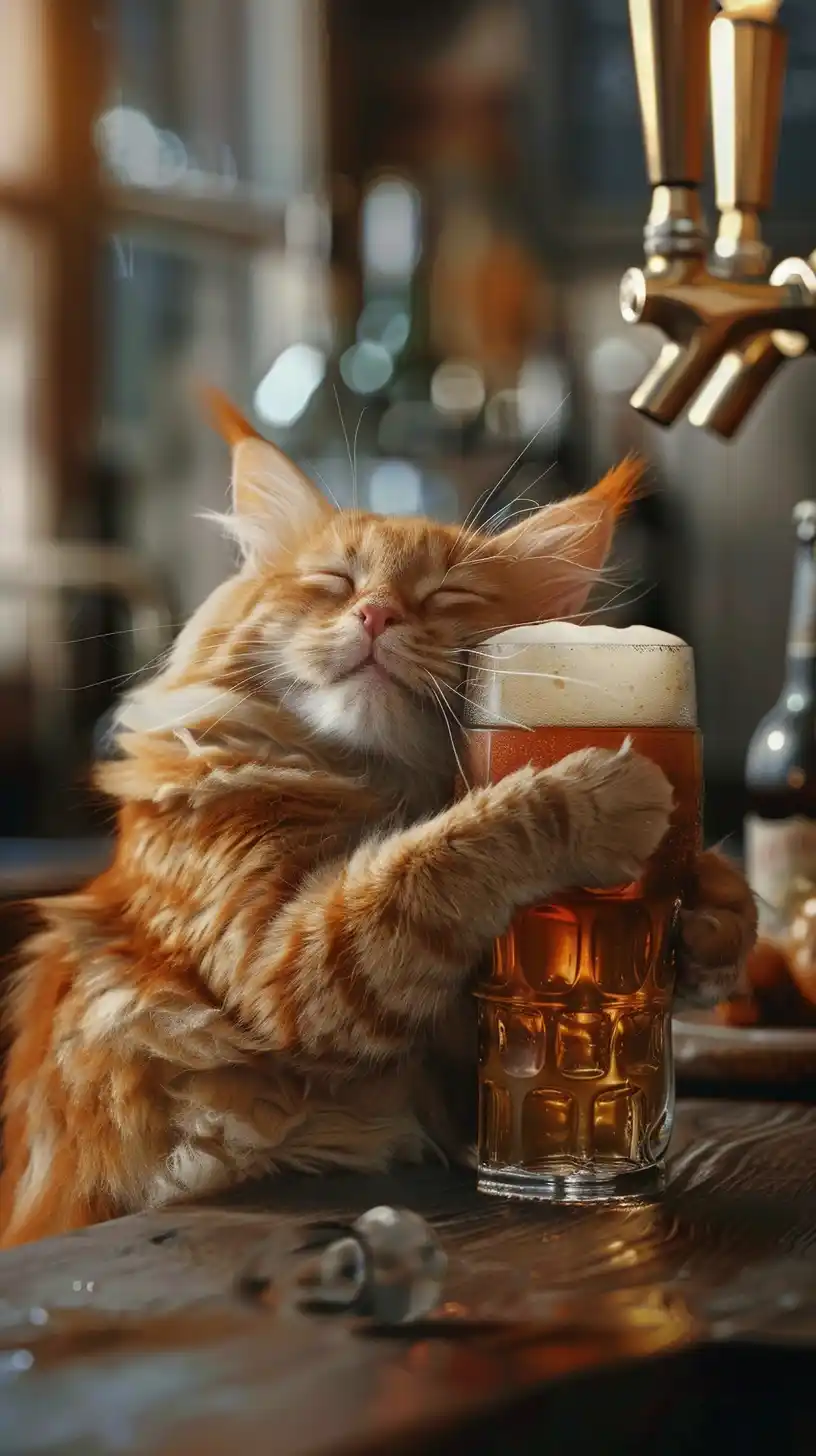 Graphic Cat and Beer Midjourney提示词