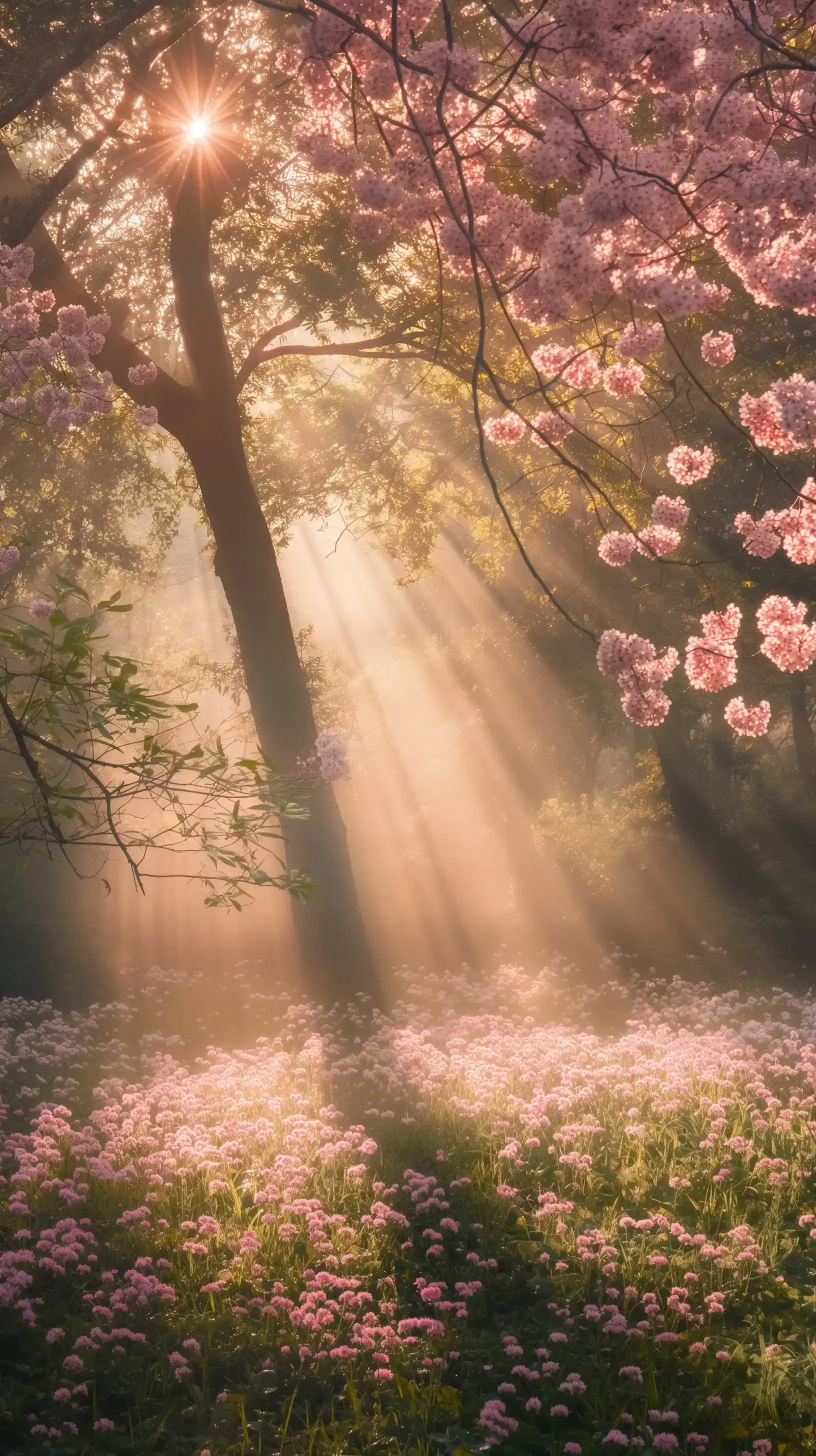 Sunlit Park in Spring Midjourney提示词