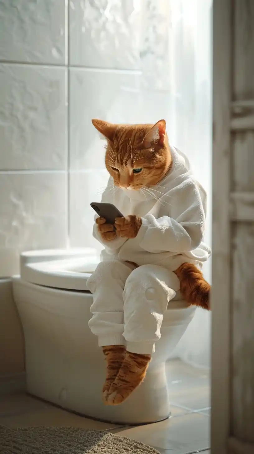 Whimsical Cat on Toilet Midjourney提示词