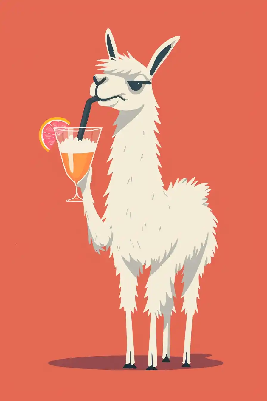 Cartoon Llama Sipping Cocktail Midjourney提示词