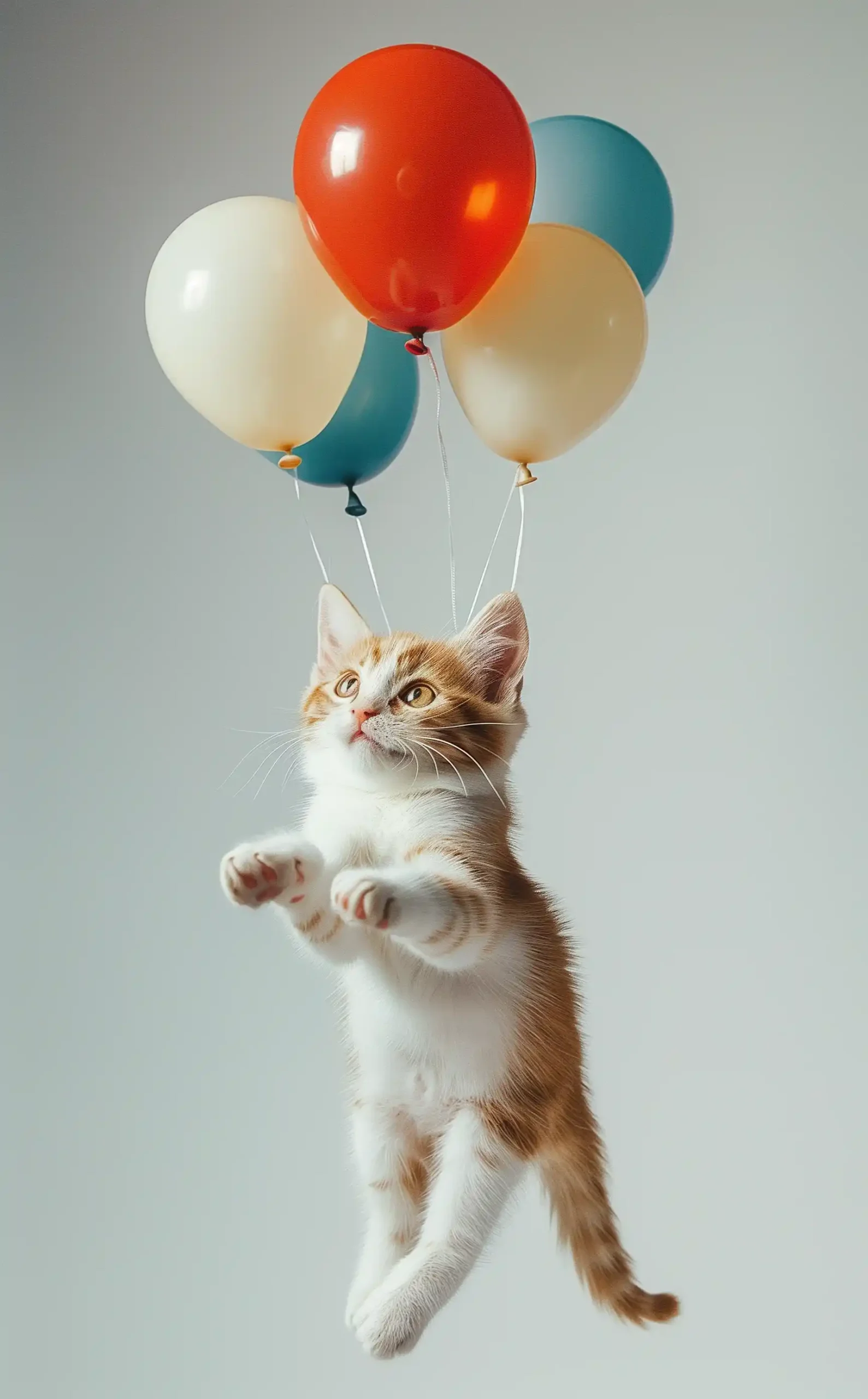 Minimalistic Cat Balloons Flight Midjourney提示词