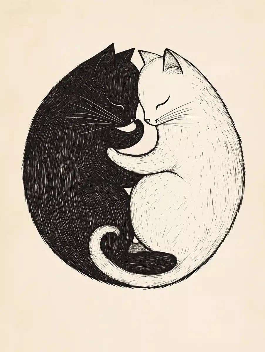 Minimalist Yin Yang Cats Midjourney提示词