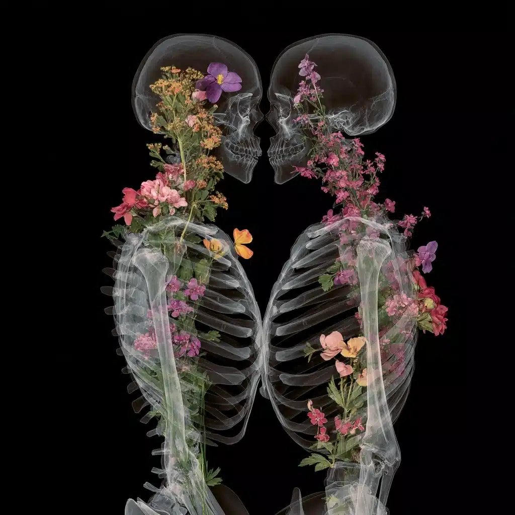 X-Ray Torso Kissing Flowers Midjourney提示词