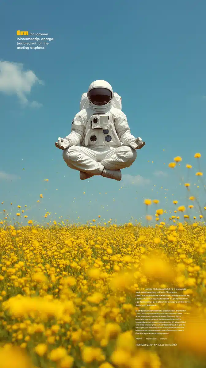 Astronaut Meditating in Flowers Midjourney提示词