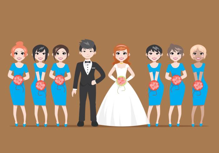 婚礼新娘和伴娘动画片的插图