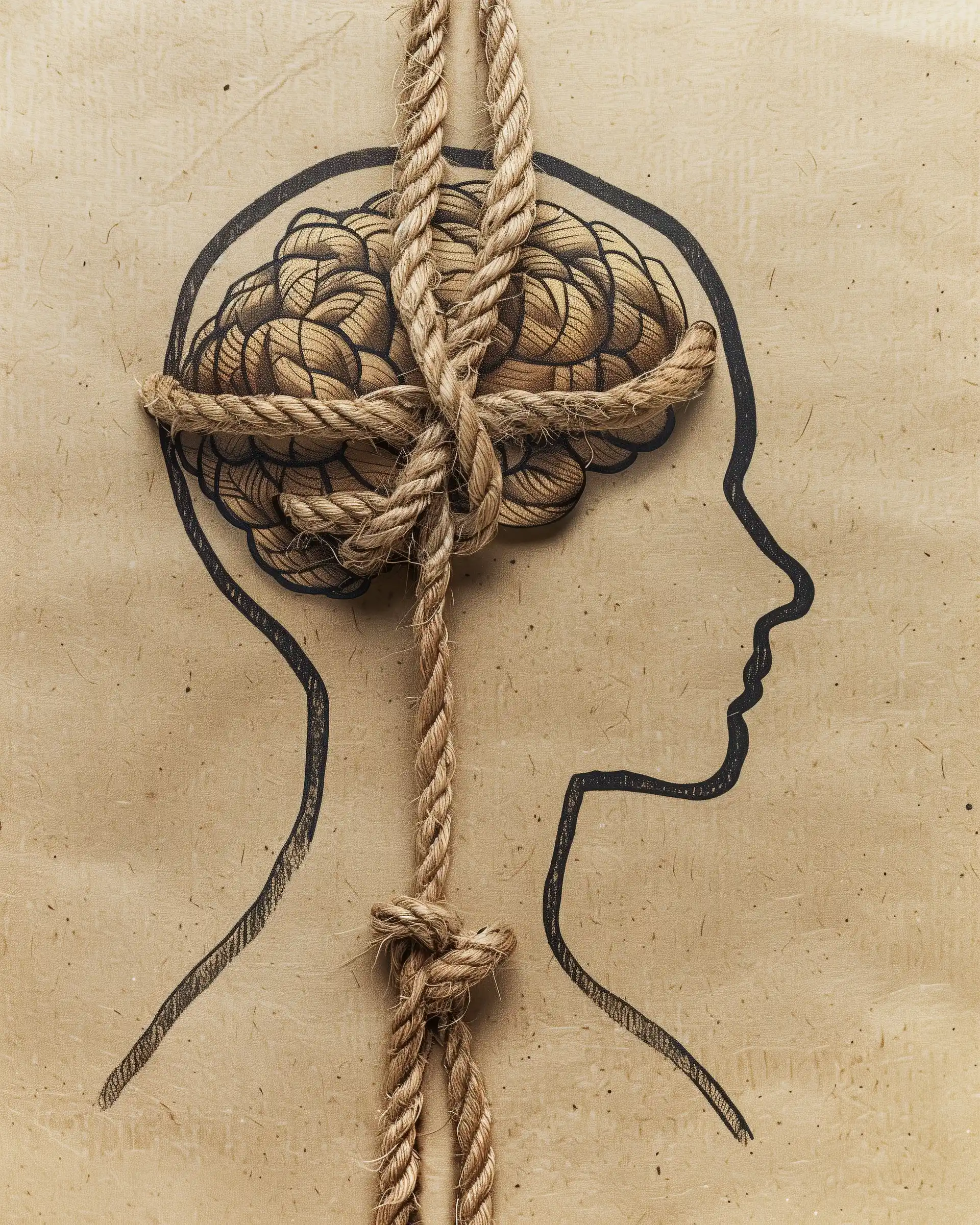 Cutout Head with Brain Knot Midjourney提示词