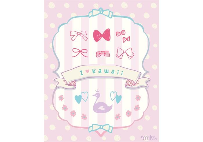KAWAII Vector“Ribbons＆amp; Flower＆amp; Swan”