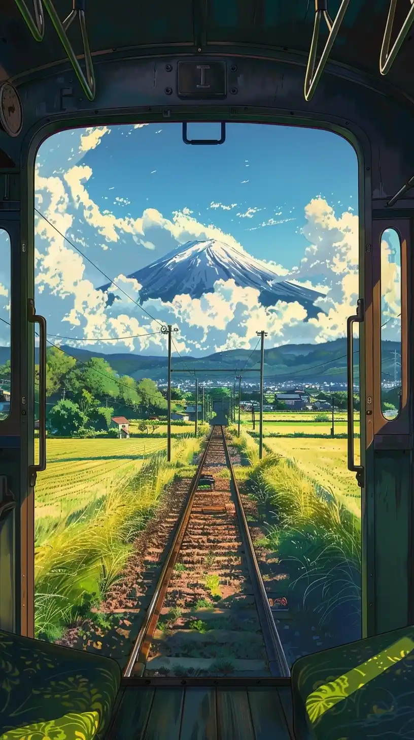 Train Journey to Fuji Midjourney提示词