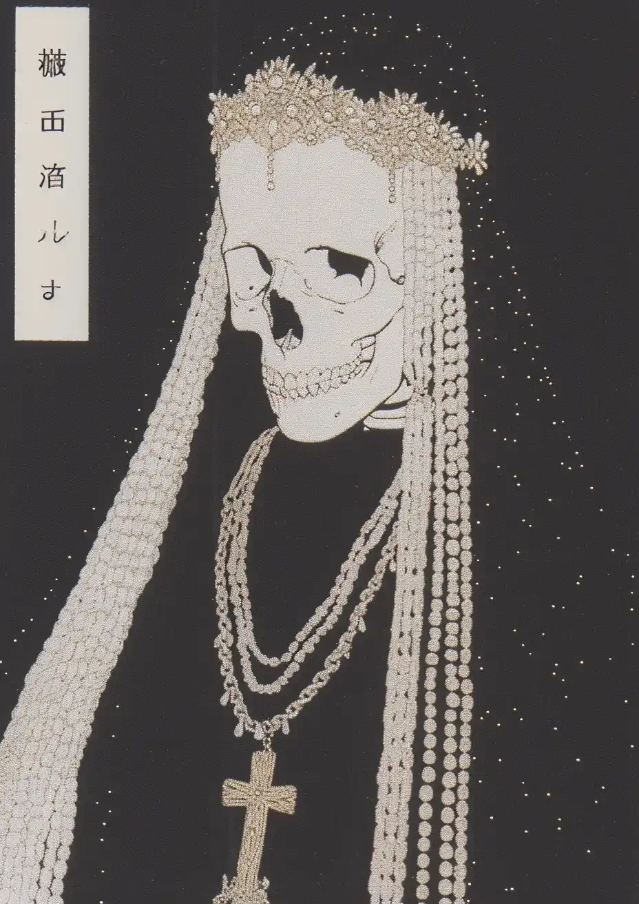 Ethereal Glitch Art Skull Midjourney提示词