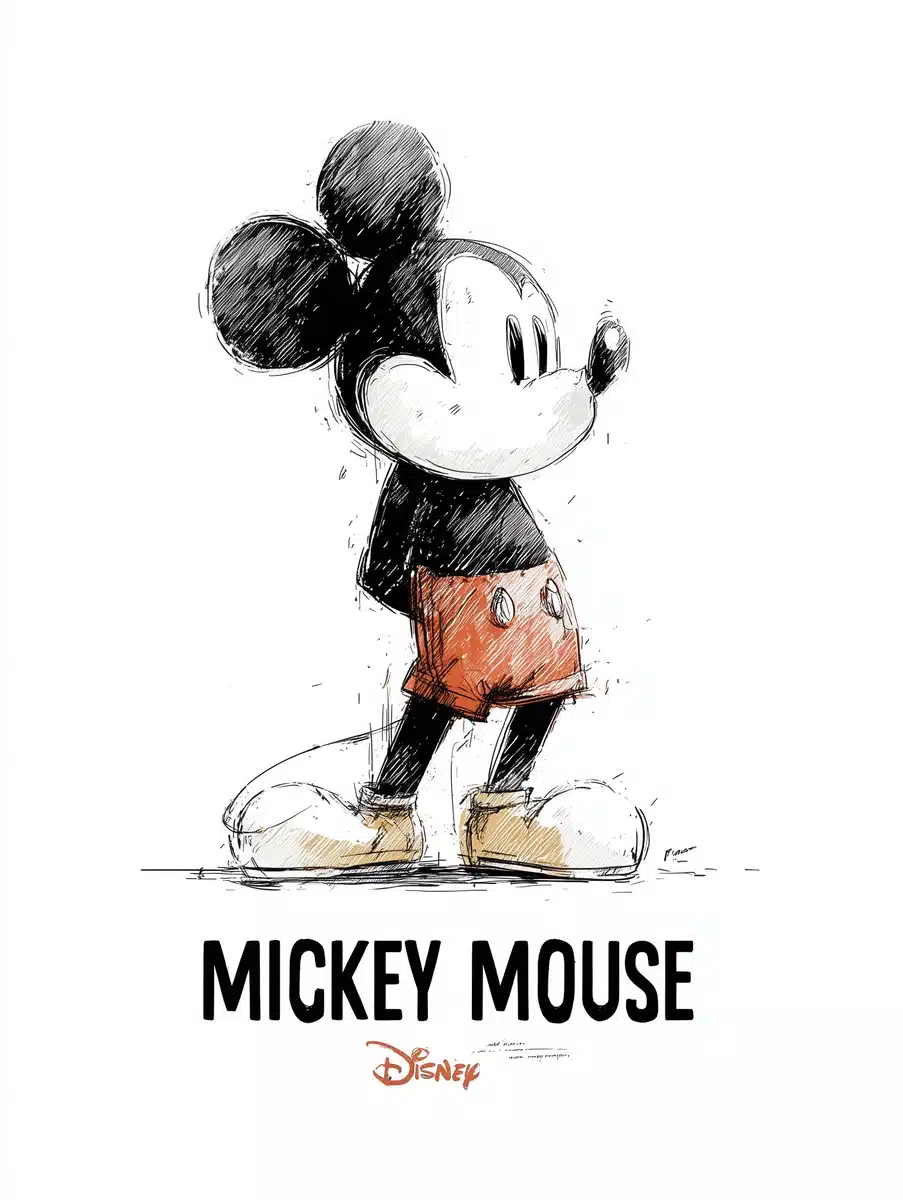 Monochrome Mickey Mouse Design Midjourney提示词