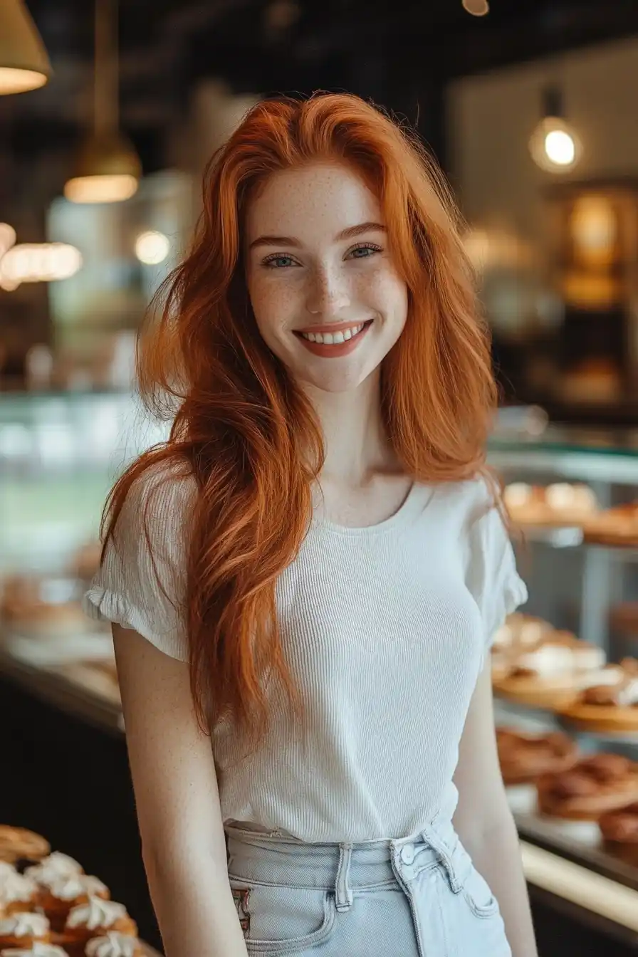 Redhead Model at Bakery Midjourney提示词