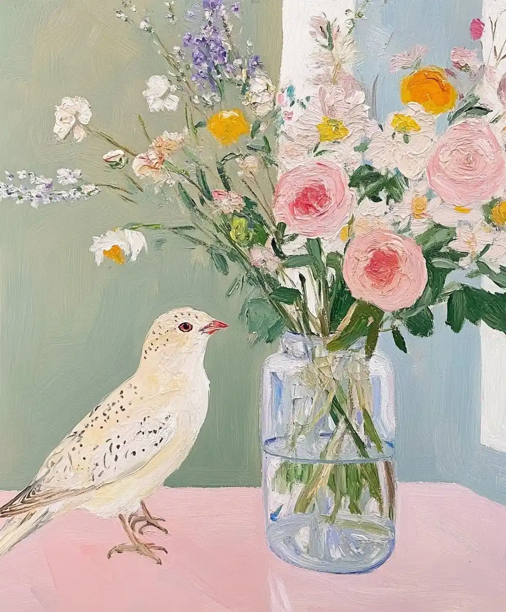 Bird and Vase in Kusama Style Midjourney提示词