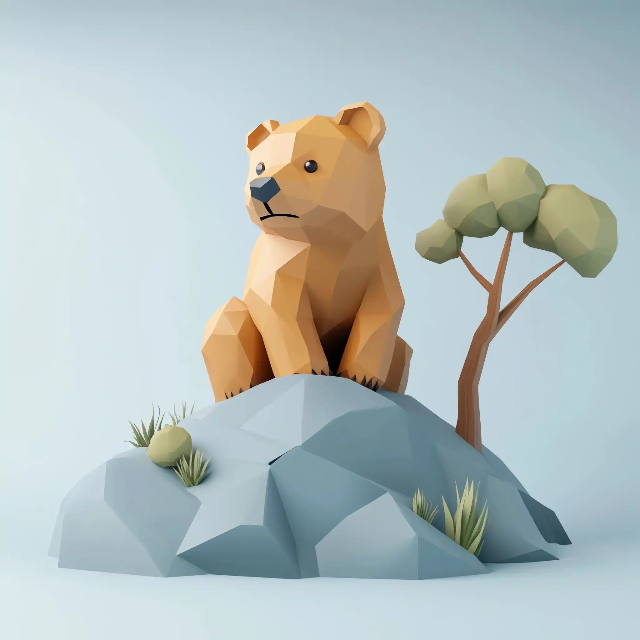 Origami Cavebear on Hill Midjourney提示词