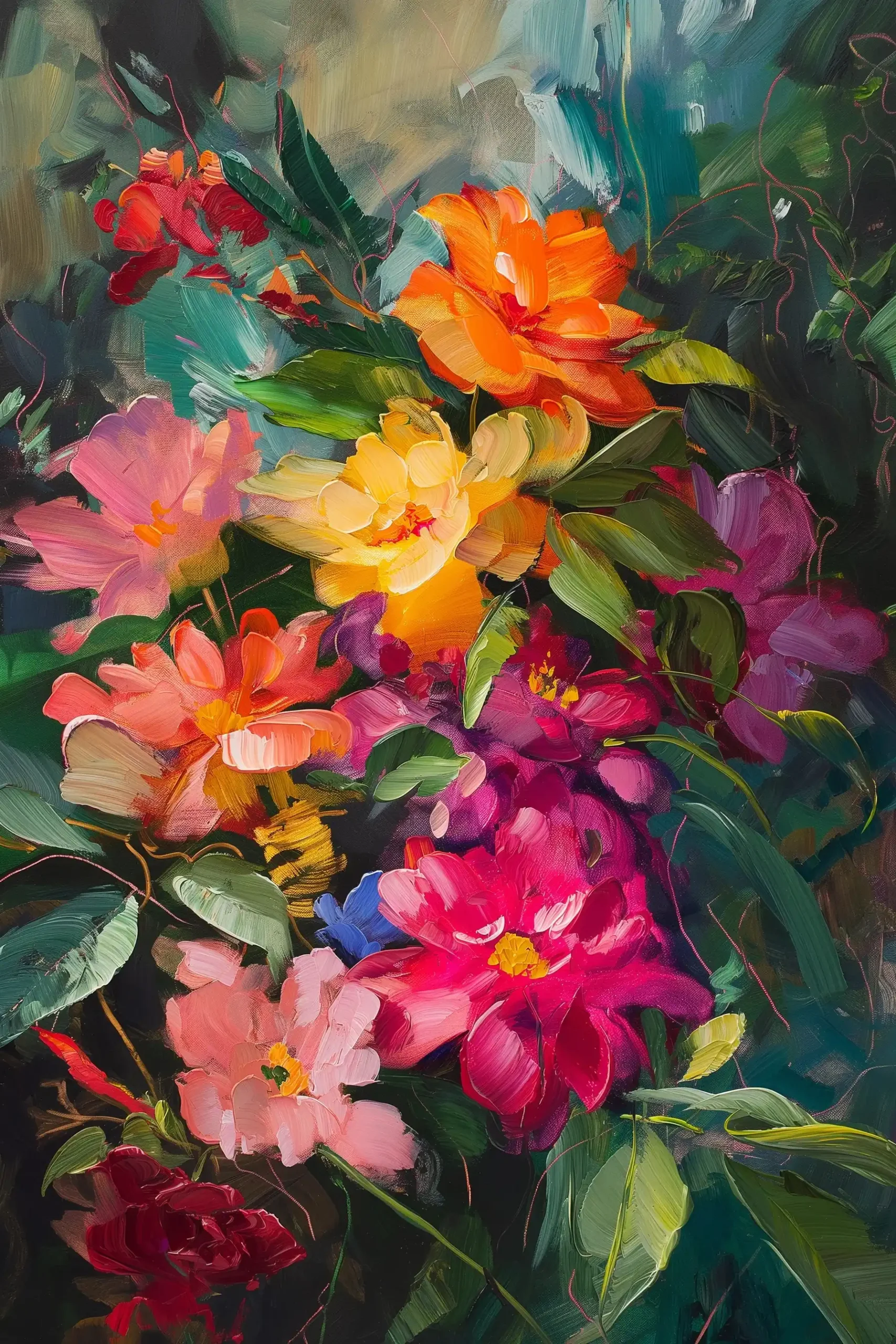 Vibrant Floral Oil Painting Midjourney提示词