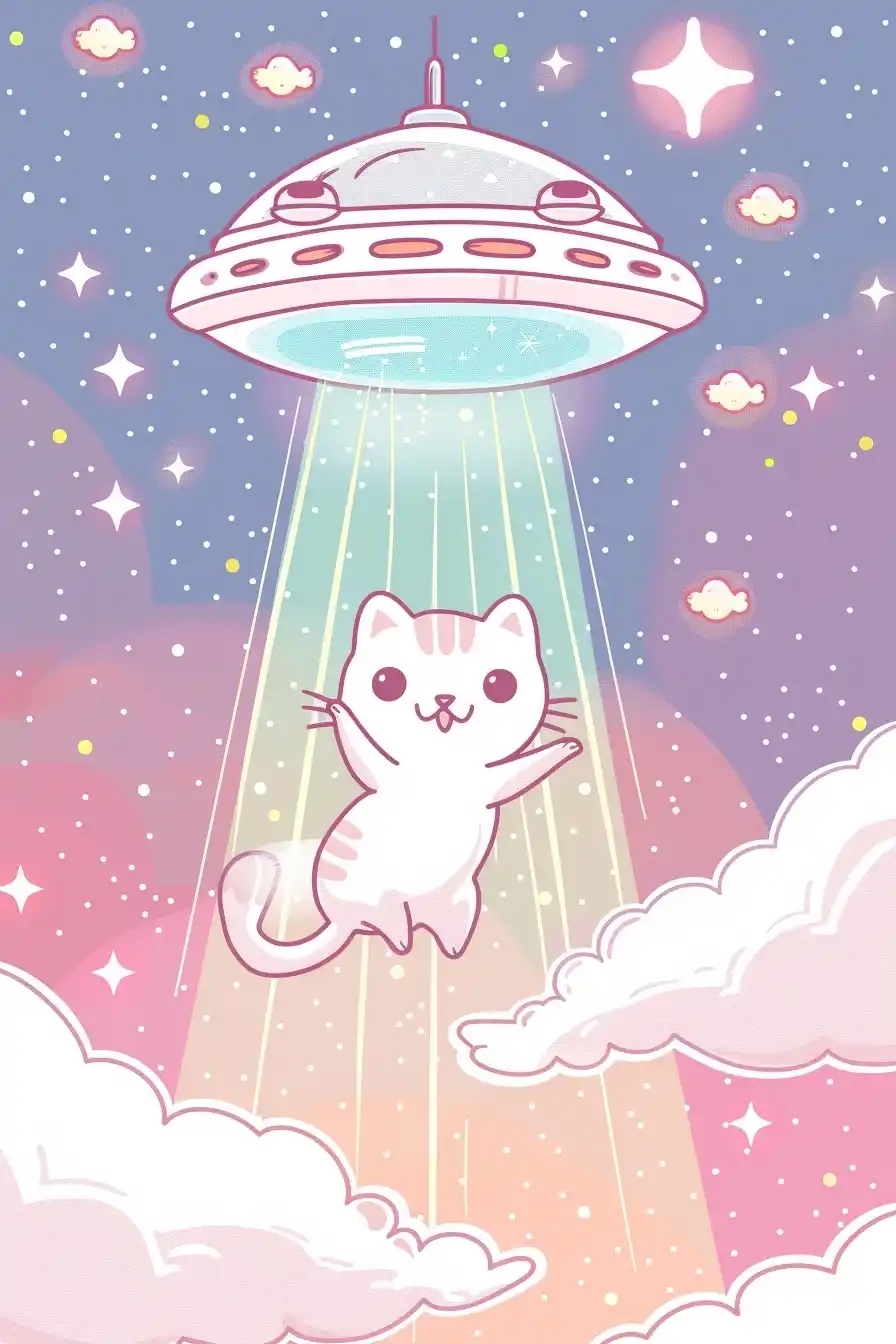 Kawaii Cat UFO Abduction Midjourney 提示词生成效果