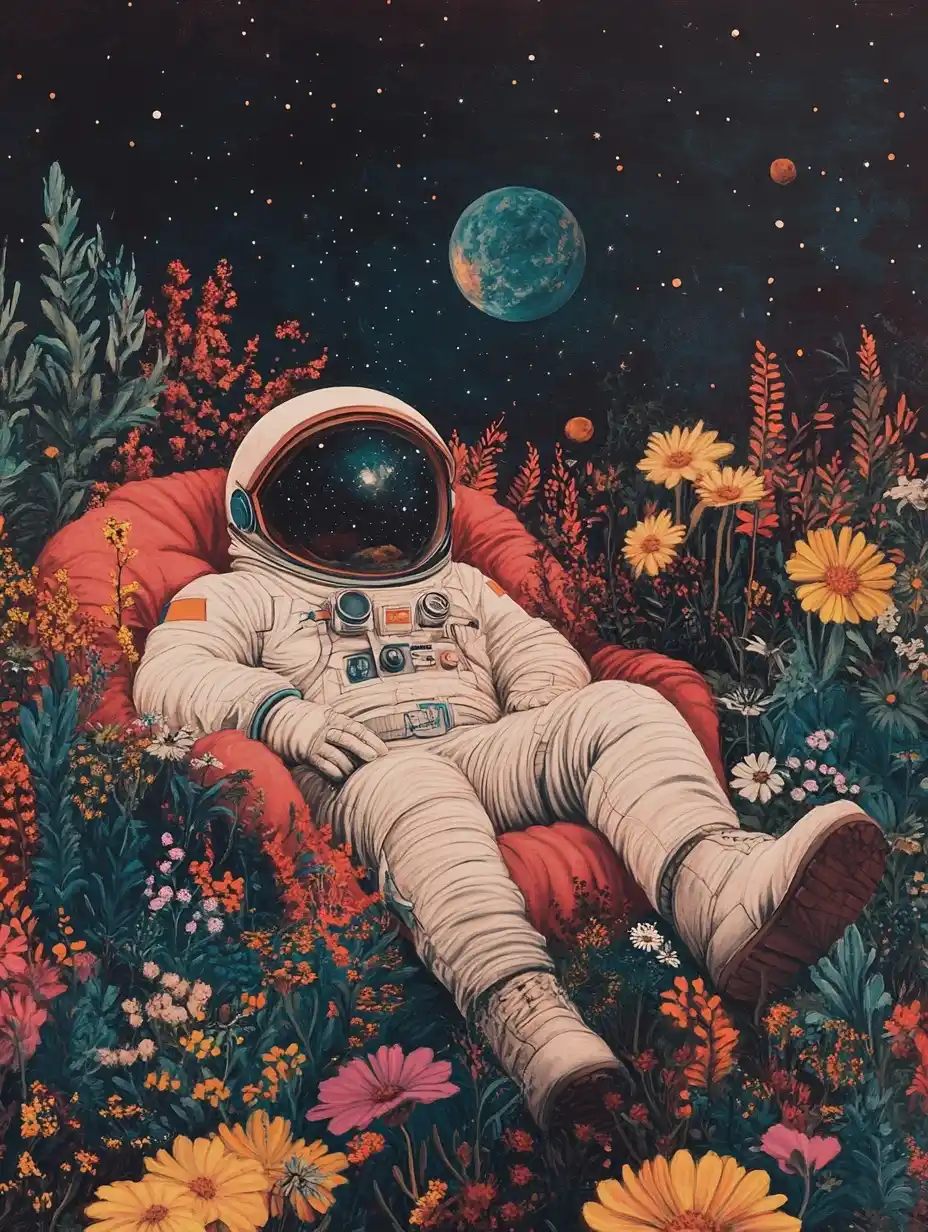 Colorful Garden Spaceman Midjourney提示词