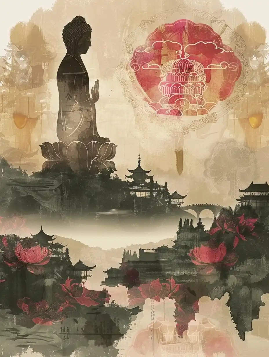 Silkscreen Buddha Lotus Midjourney提示词