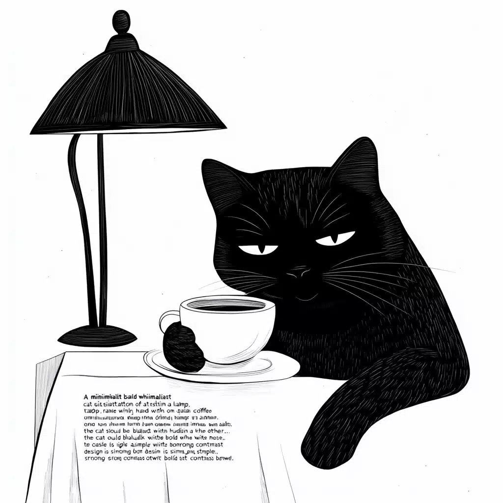 Minimalist Cat with Coffee Midjourney提示词