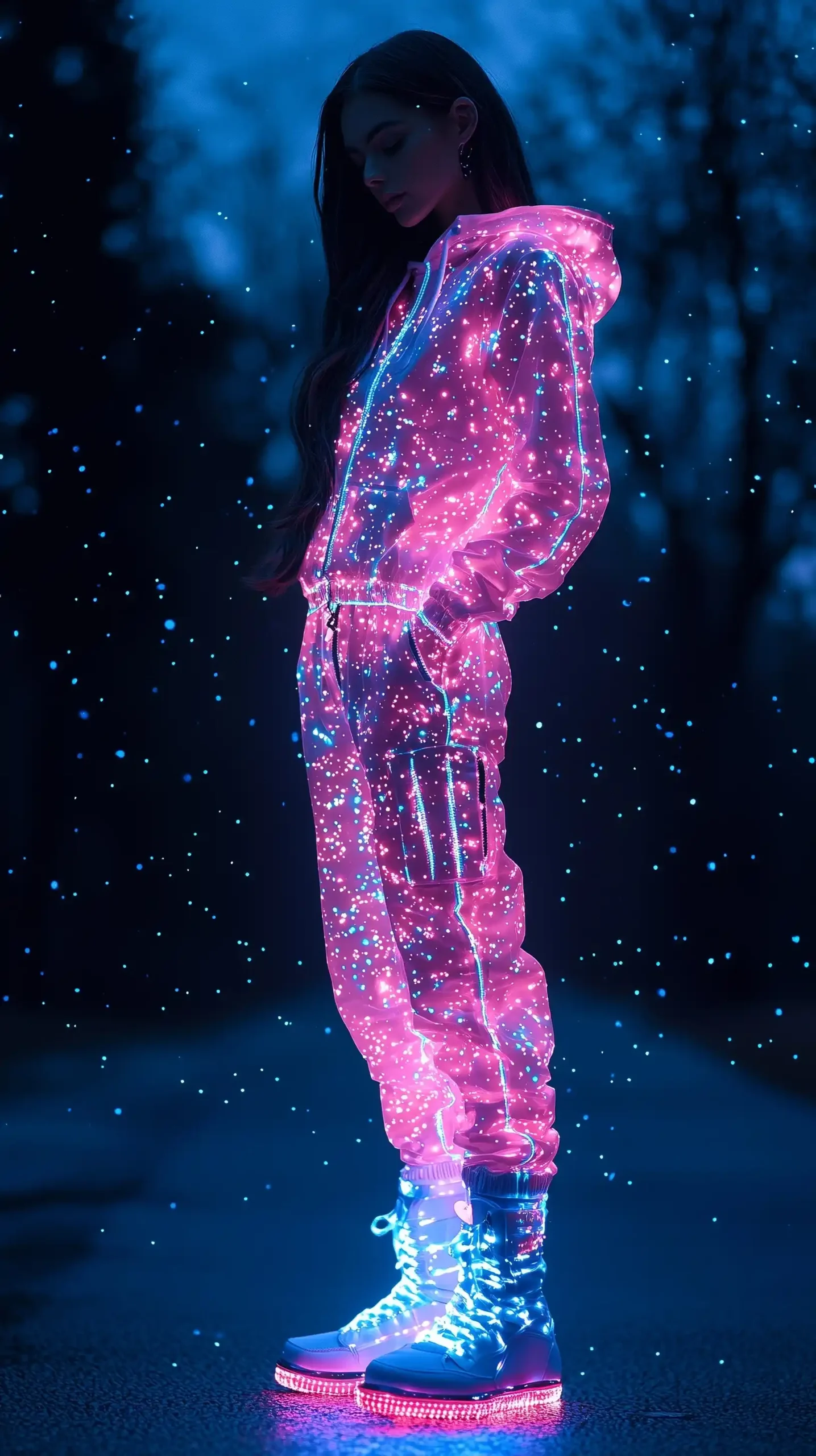 Realistic Bioluminescent Tracksuit Midjourney提示词