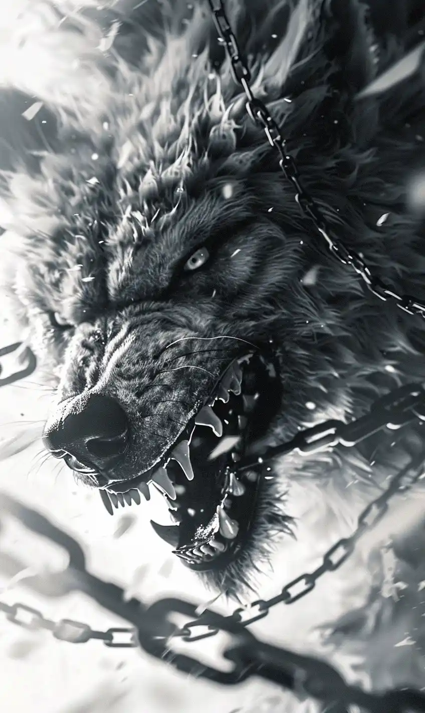 Frostcore Fenrir Monochrome Closeup Midjourney提示词