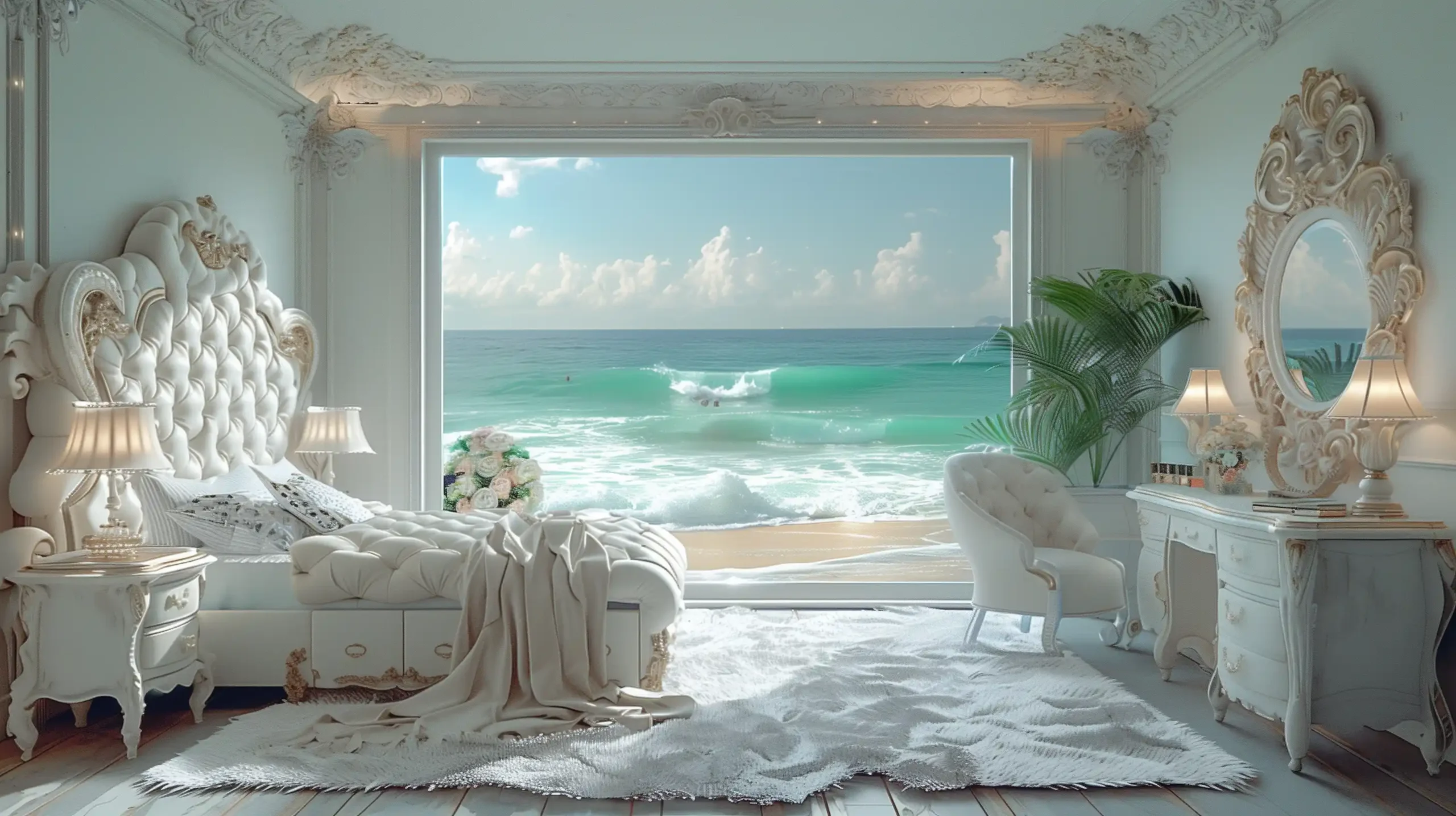Beachside White Dressing Table Midjourney提示词