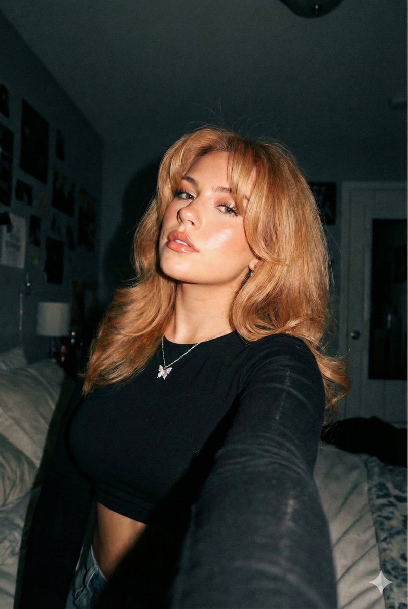 Young Woman Selfie - Blonde Hair, Butterfly Necklace Nano Banana提示词