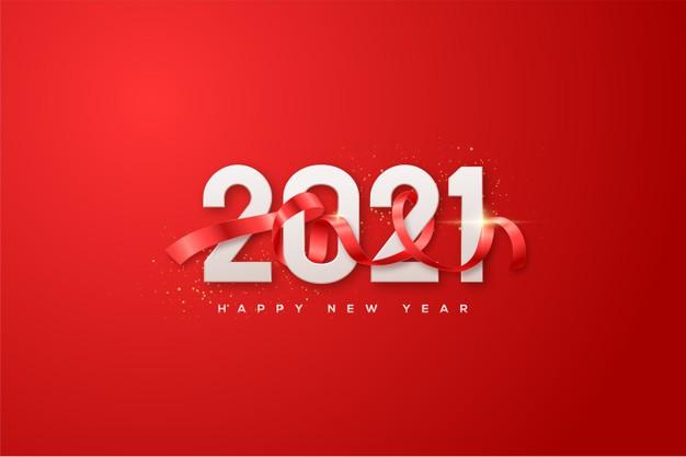  2021年新年快乐数字红丝带艺术字体矢量素材打包下载