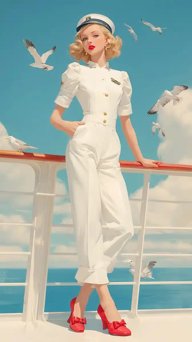 Commercial Illustration Girl in Navy Suit Midjourney提示词