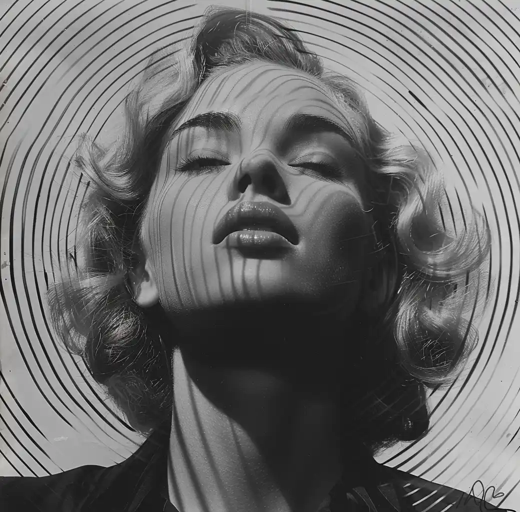 Vintage Blonde Spirals Portrait Midjourney提示词