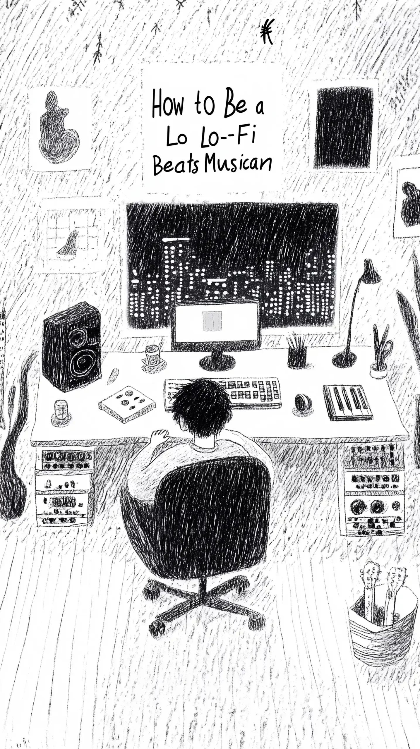 Lo-Fi Musician in Cozy Room Midjourney提示词
