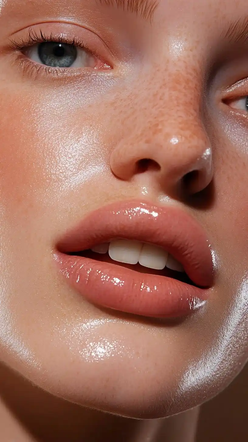 Glossy Lips Close-Up Midjourney提示词