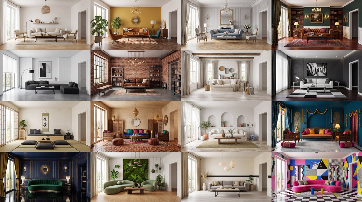 16 Diverse Living Room Interior Designs & Home Decor Inspiration Nano Banana提示词