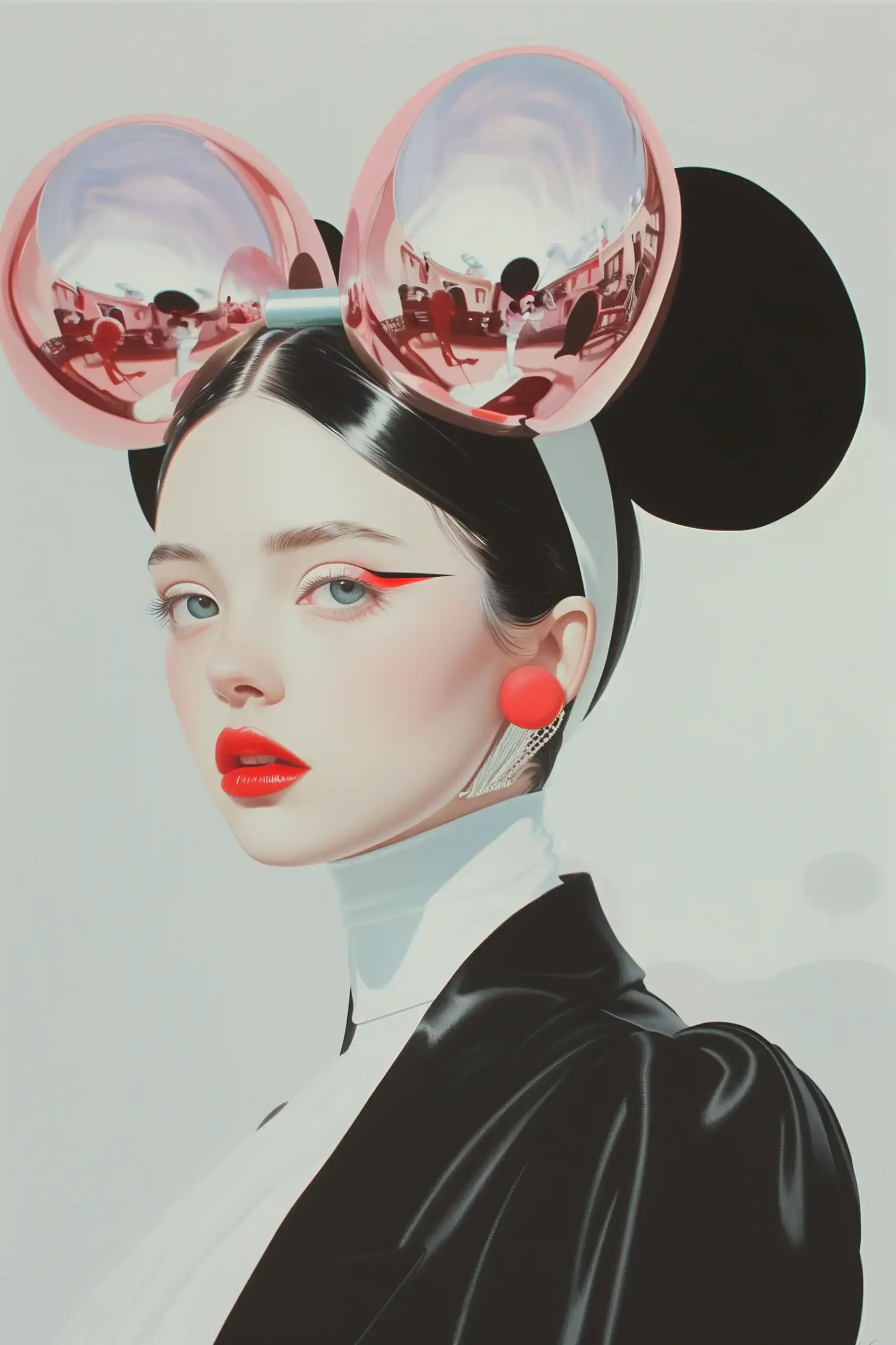 Hyperrealistic Mickey Mouse Woman Midjourney提示词