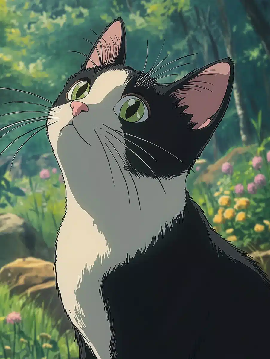 Old Ghibli Cat in Forest Midjourney提示词