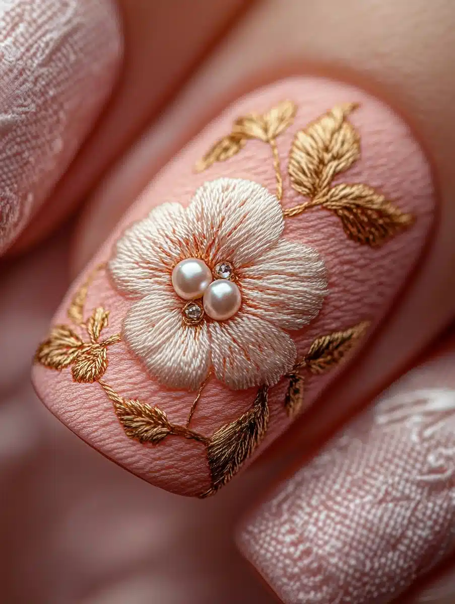 Embroidery Floral Nail Art Midjourney提示词