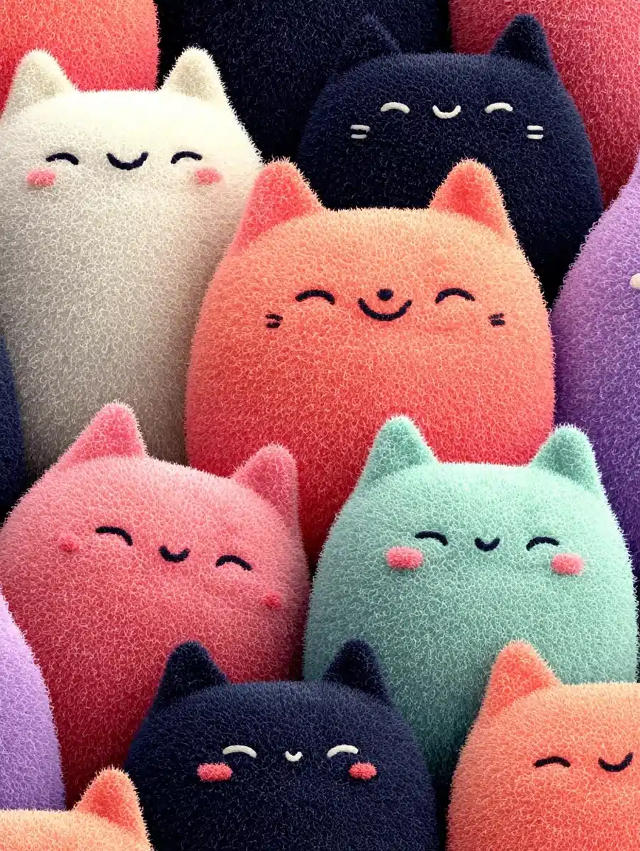 Kawaii Kitty Plush Pattern Midjourney提示词
