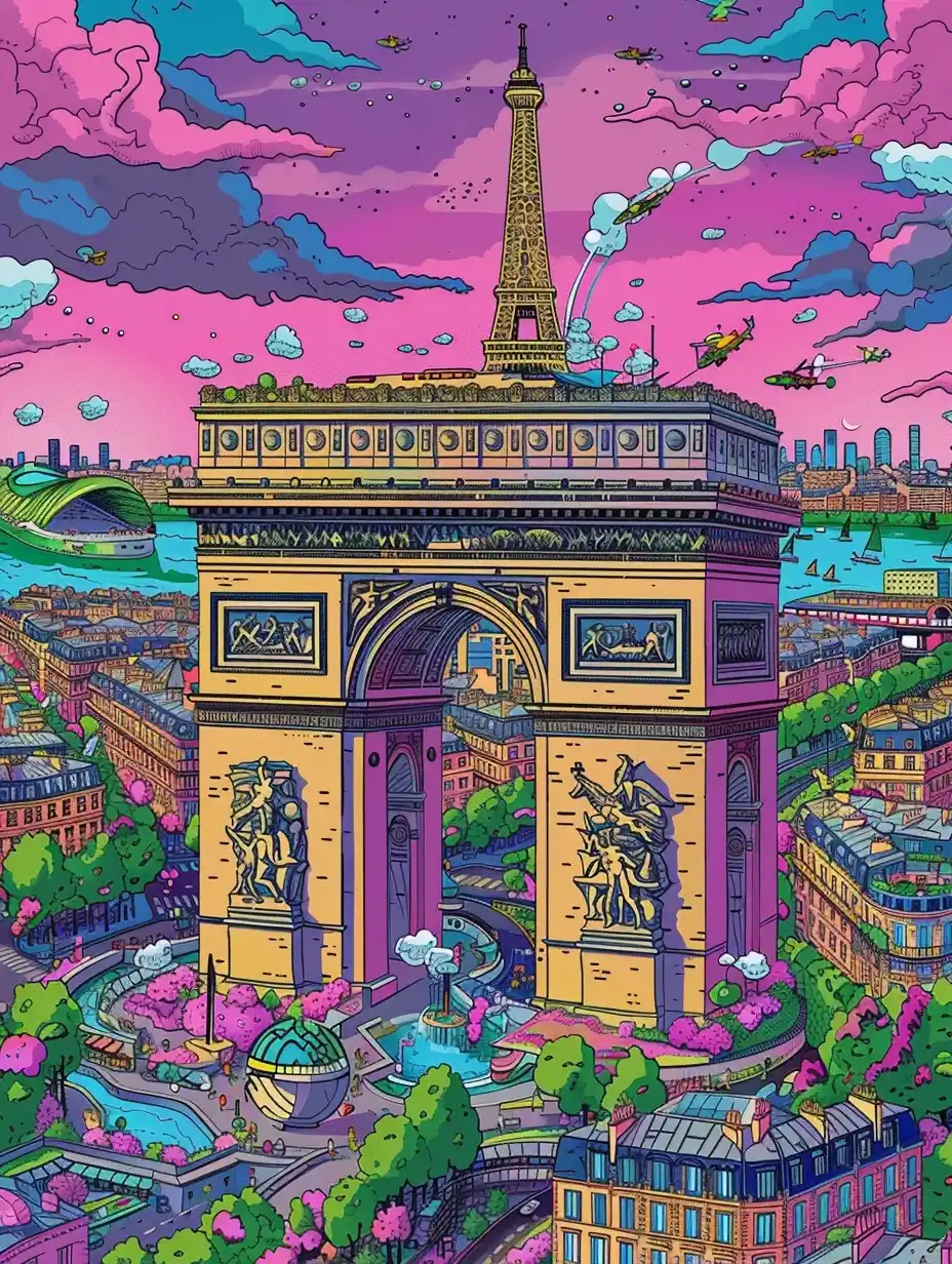 Cartoon Paris Olympics Poster Midjourney提示词