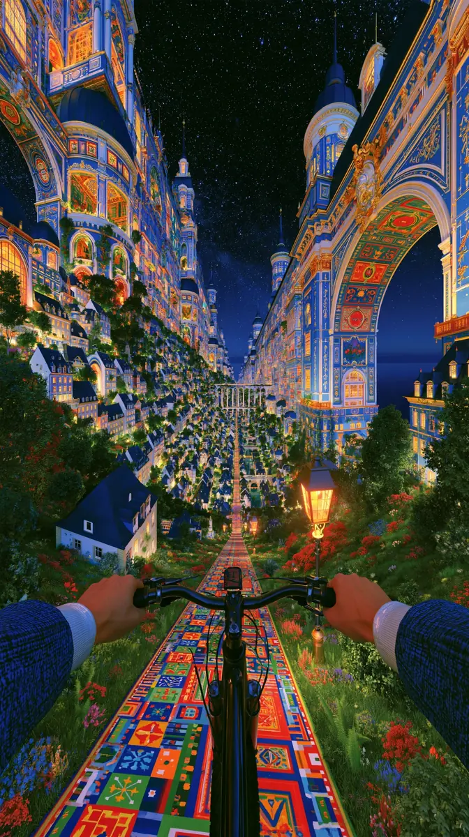 Baroque Luxembourg POV Bicycle Midjourney提示词
