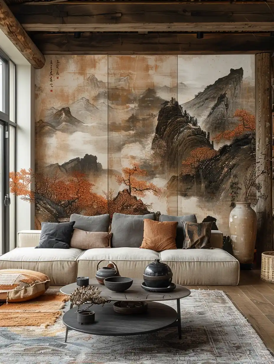 Chinese Sofa with Murals Midjourney提示词