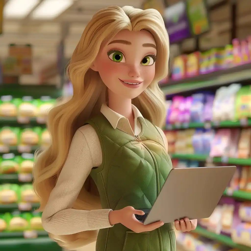 Pixar Woman with Laptop Midjourney提示词