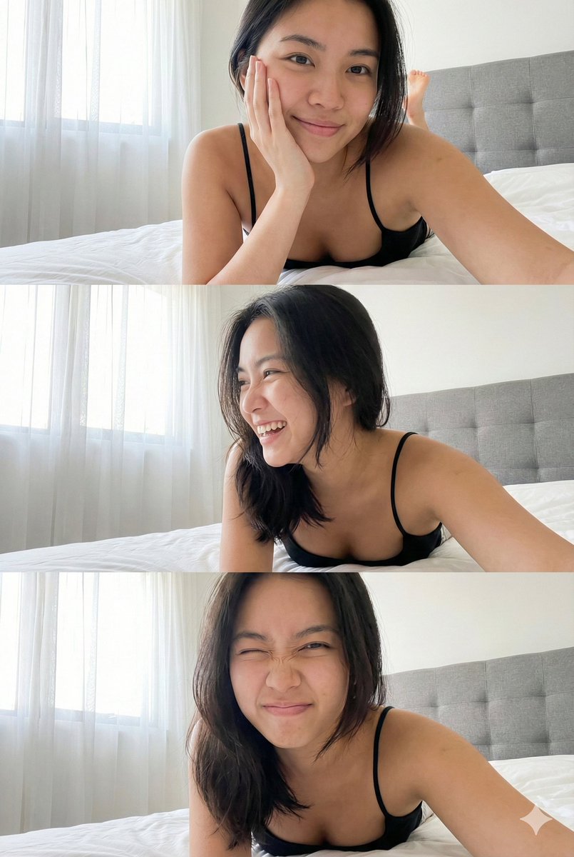 Cheerful Young Woman Bedroom Portrait - Natural Light Nano Banana提示词