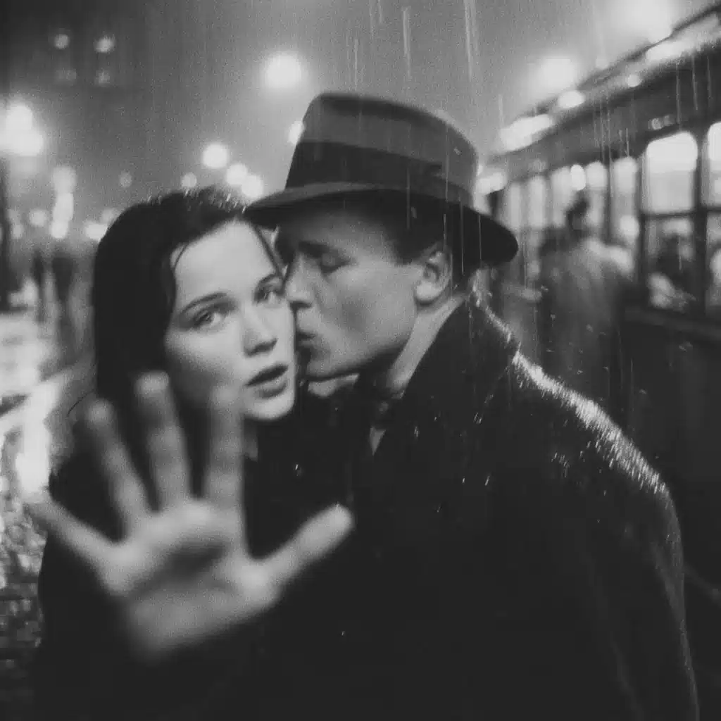 Noir Kiss in Rain Midjourney提示词