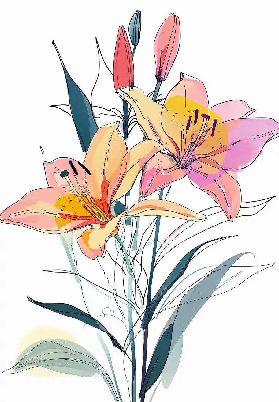 Minimal Lily Line Art Midjourney提示词
