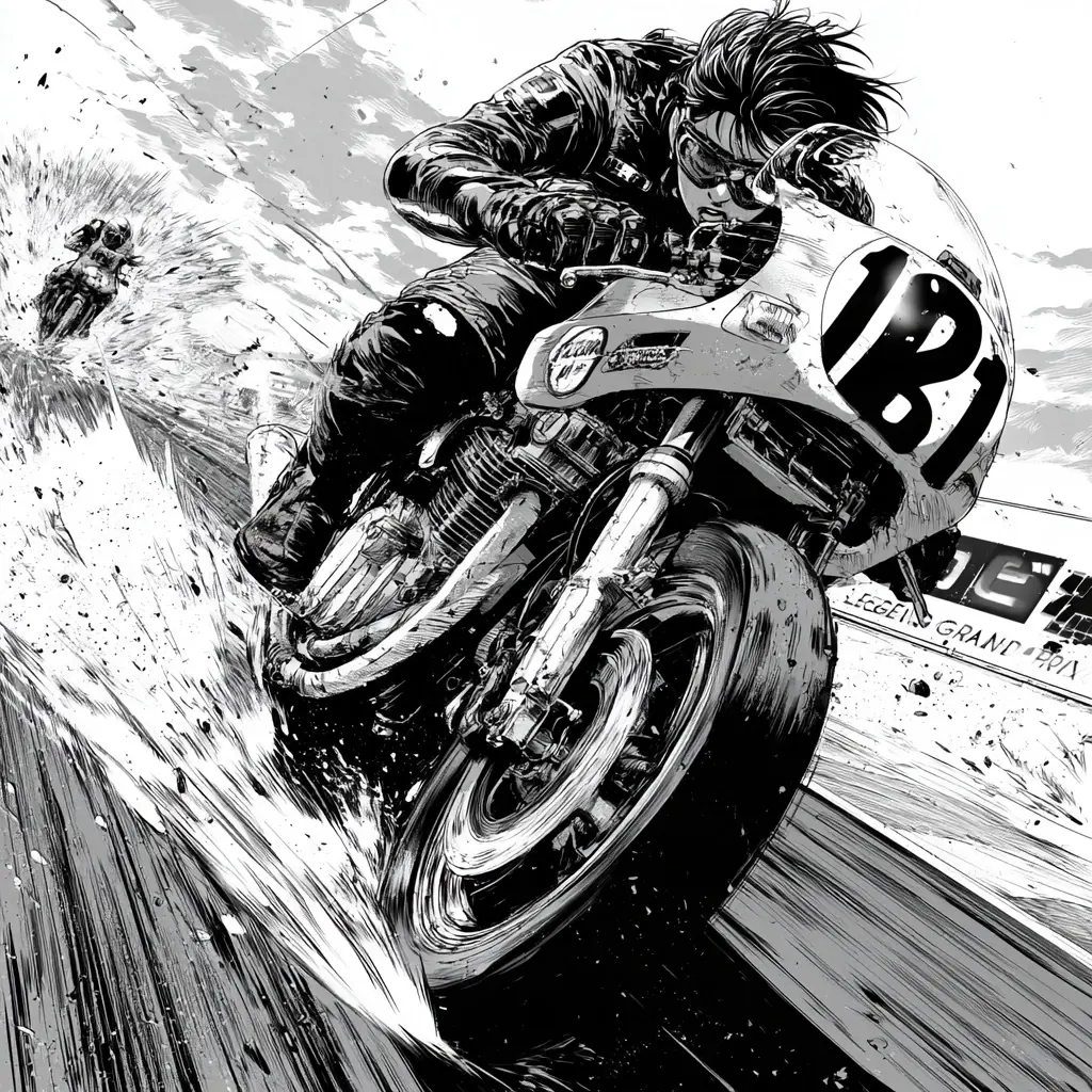 Manga Motorcycle Grand Prix Midjourney提示词