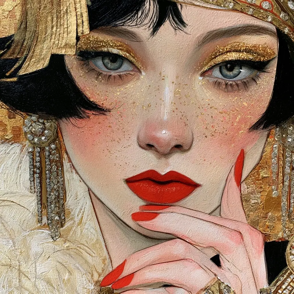 Klimt Style Gatsby Showgirl Midjourney提示词