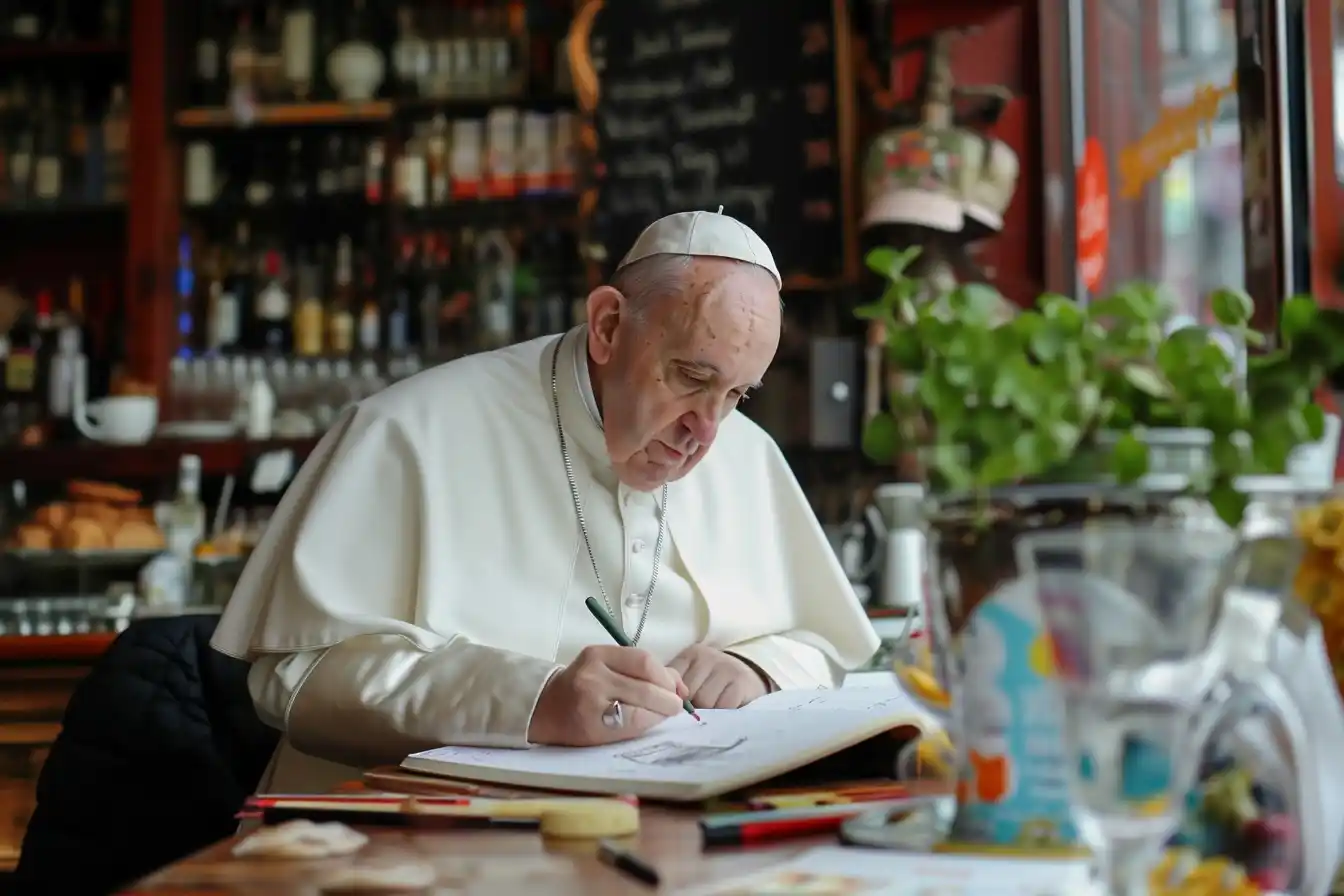Sketching Pope in Caf Midjourney提示词