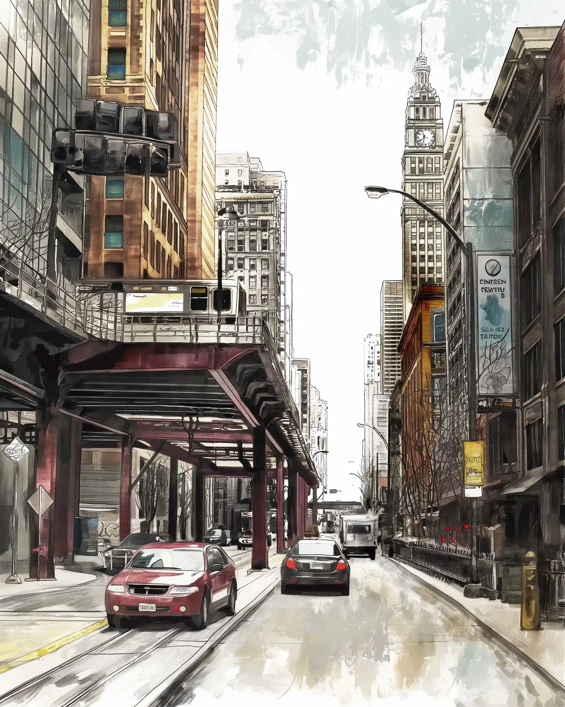 Raw Chicago Cityscape Midjourney提示词