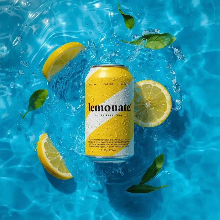Refreshing Lemonade Can Product Photography - Water Splash Nano Banana提示词