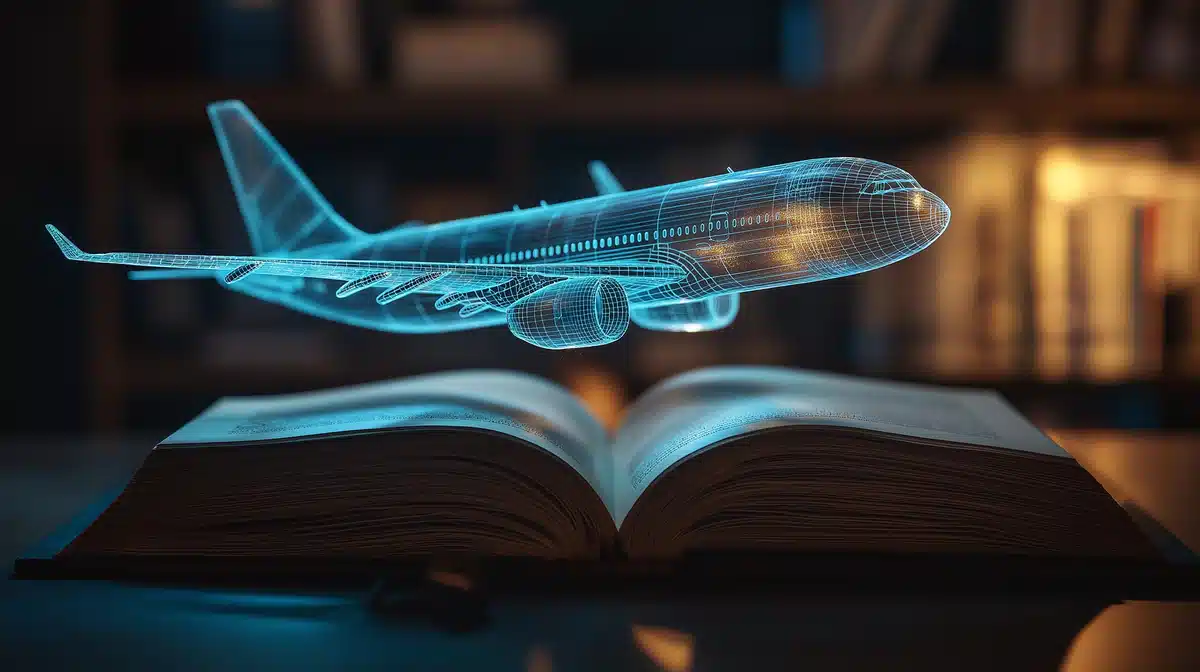 Futuristic Airplane Above Book Midjourney提示词