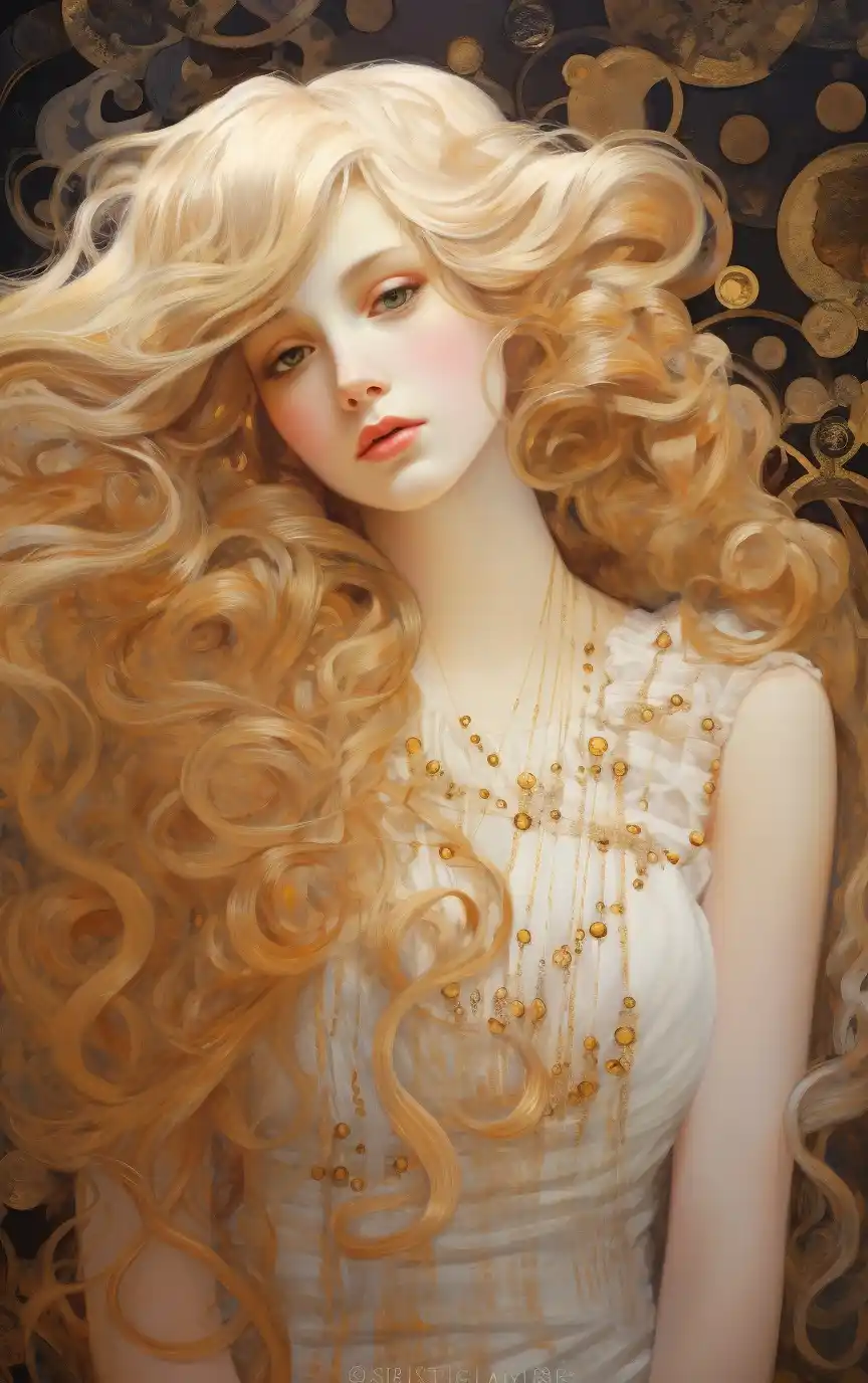 Platinum Goddess in Klimt Style Midjourney提示词